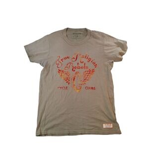 True Religion Rebels Biker Graphic Tee Medium Khaki Winged Cycle Club Horseshoe